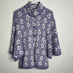 NWOT Lucy Iburg 3Button Short Poncho Cardigan Women One Size Purple Alpaca Blend